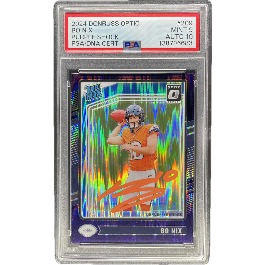 2024 Panini Donruss Optic Bo Nix Purple Shock #209 PSA 9 Auto 10