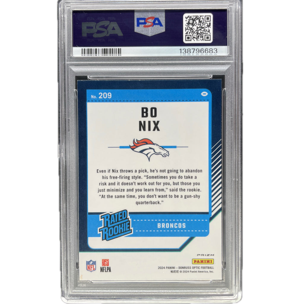 2024 Panini Donruss Optic Bo Nix Purple Shock #209 PSA 9 Auto 10