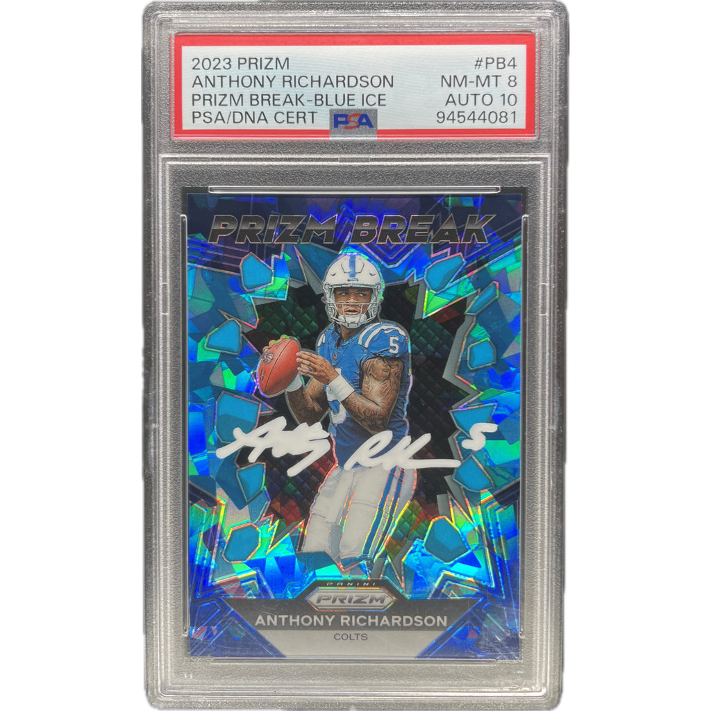 2023 Panini Prizm Prizm Break Anthony Richardson Blue Ice #PB4 PSA 8 Auto 10