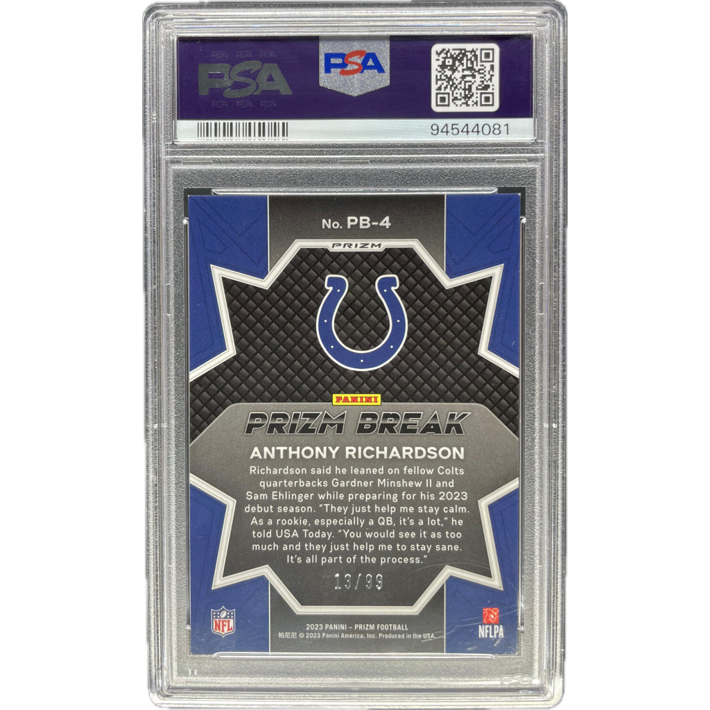 2023 Panini Prizm Prizm Break Anthony Richardson Blue Ice #PB4 PSA 8 Auto 10