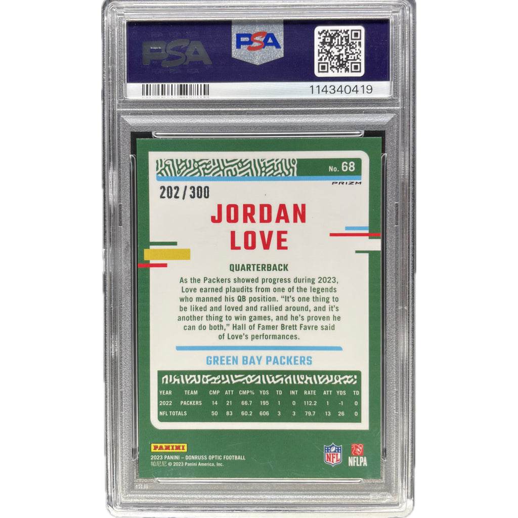 2023 Panini Donruss Optic Jordan Love Wave #68 PSA 9 Auto 10