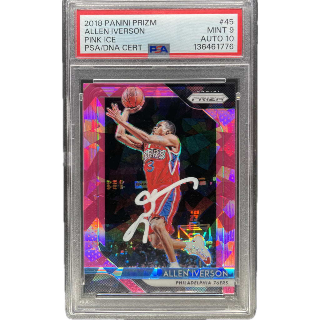 2018 Panini Prizm Allen Iverson Pink Ice #45 PSA 9 Auto 10