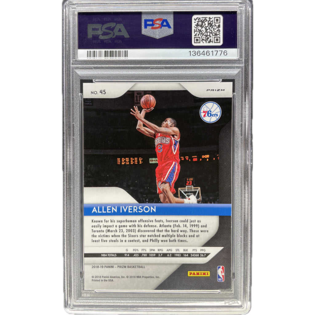 2018 Panini Prizm Allen Iverson Pink Ice #45 PSA 9 Auto 10