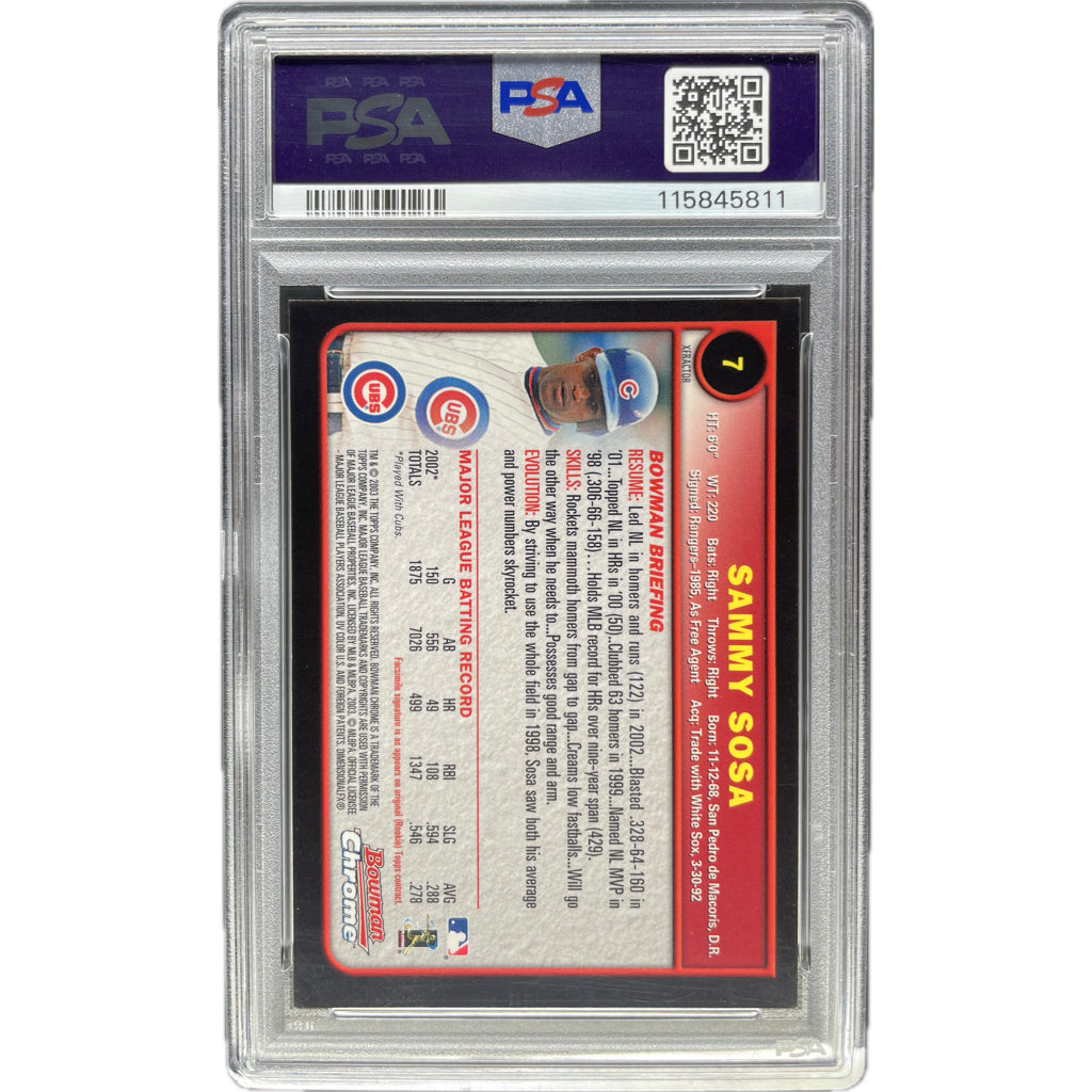 2003 Bowman Chrome Sammy Sosa Xfractor #7 PSA 8 Auto 8