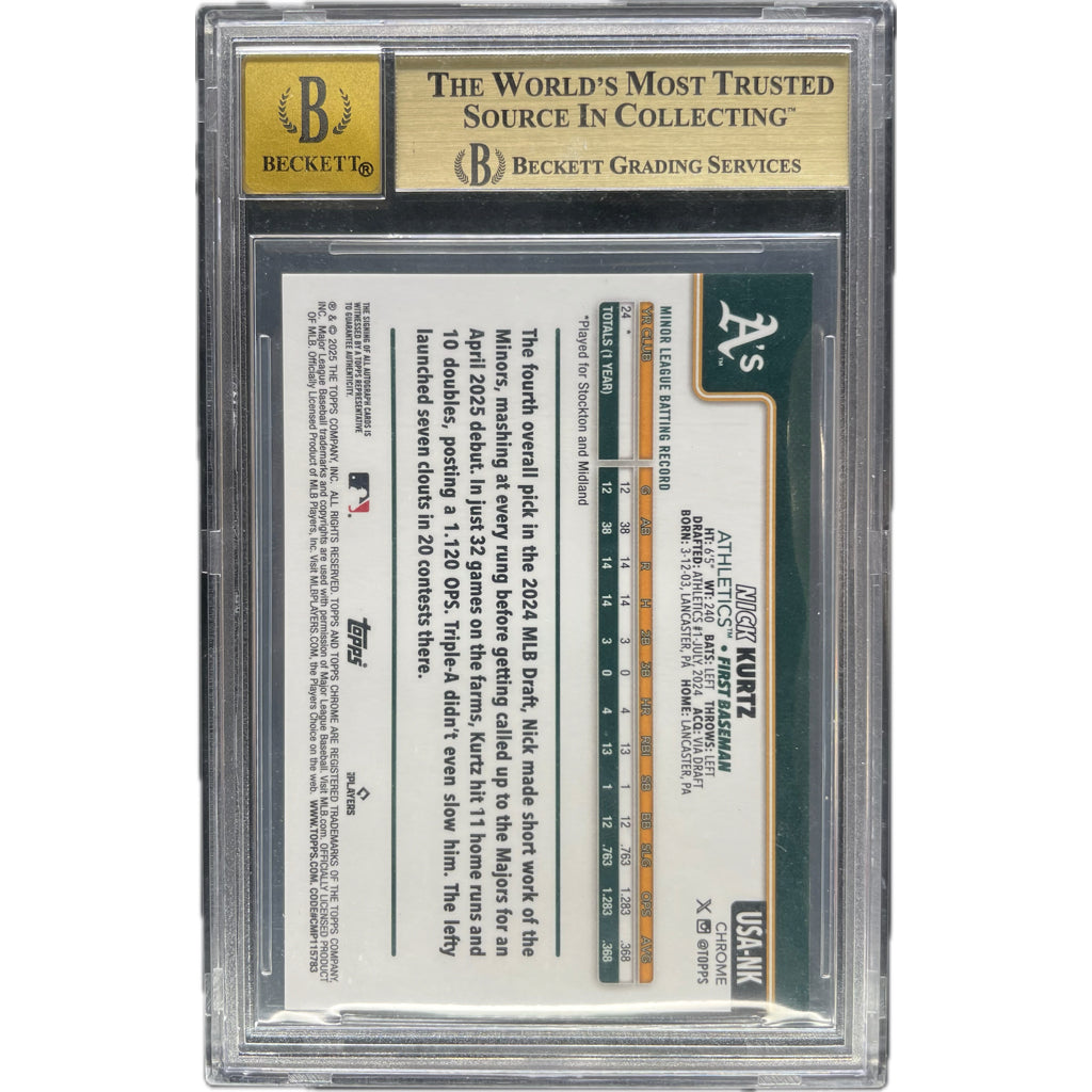 2025 Topps Chrome Update Nick Kurtz Orange Sapphire Autographs #USANK BGS 9.5 Auto 10