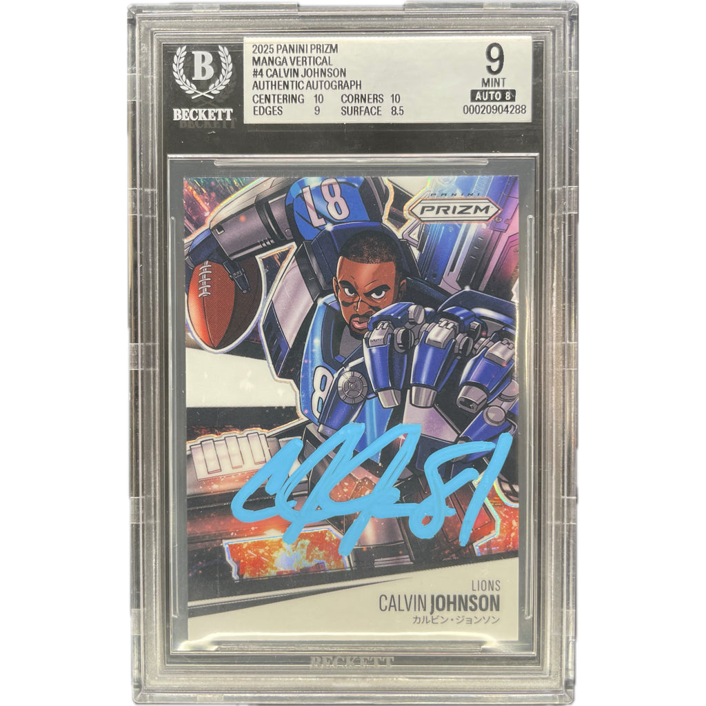 2025 Panini Prizm Calvin Johnson Manga Vertical #4 BGS Mint 9 Auto 8