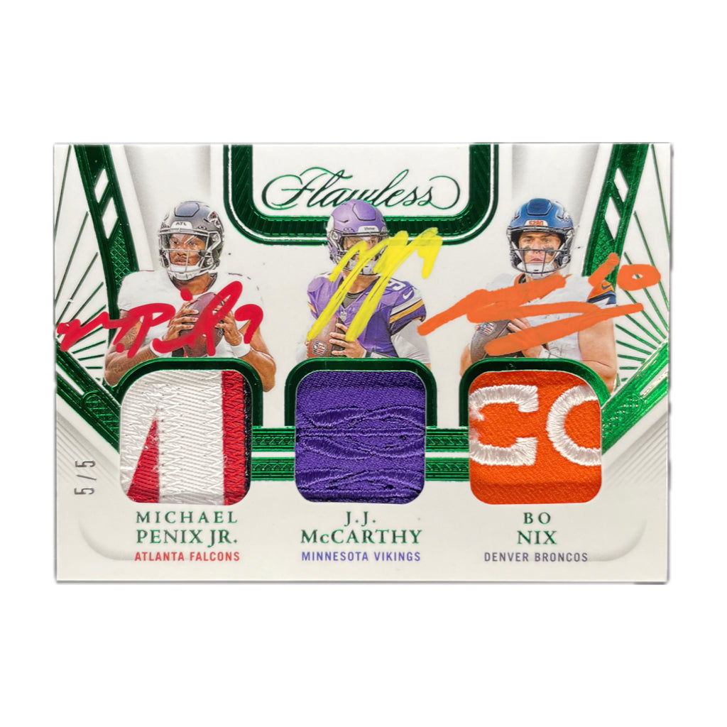 2024 Flawless Michael Penix/J.J. McCarthy/Bo Nix Triple Patches Ruby w/ Auto BGS Auth