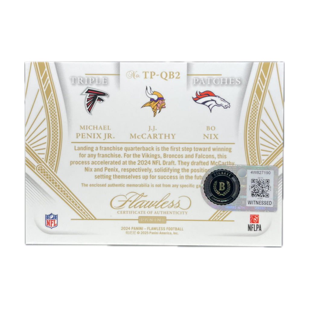 2024 Flawless Michael Penix/J.J. McCarthy/Bo Nix Triple Patches Ruby w/ Auto BGS Auth