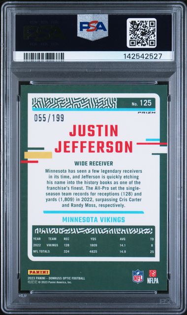2023 Panini Donruss Optic Justin Jefferson Blue #125 PSA 9 Auto AUTH