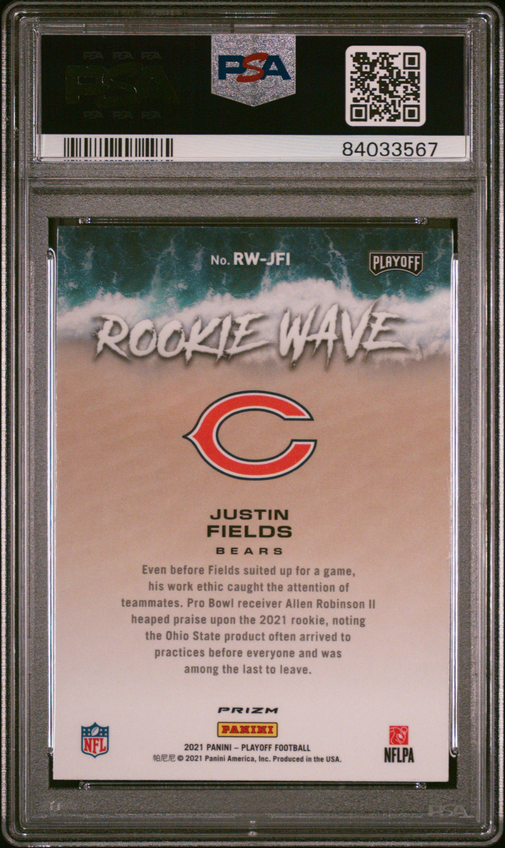 2021 Panini Playoff Rookie Wave Justin Fields Silver #RWJFI PSA AUTH Auto 9
