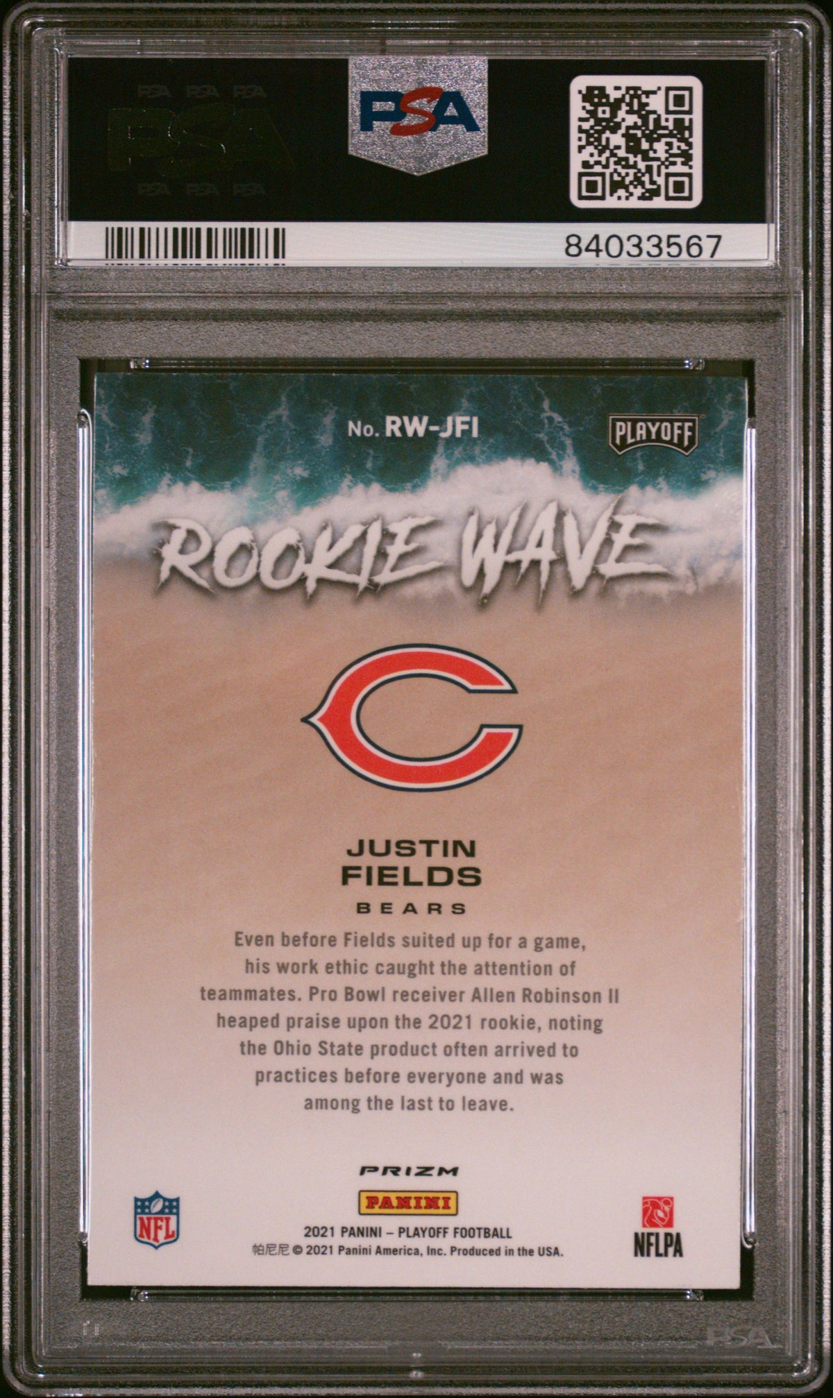 2021 Panini Playoff Rookie Wave Justin Fields Silver #RWJFI PSA AUTH Auto 9