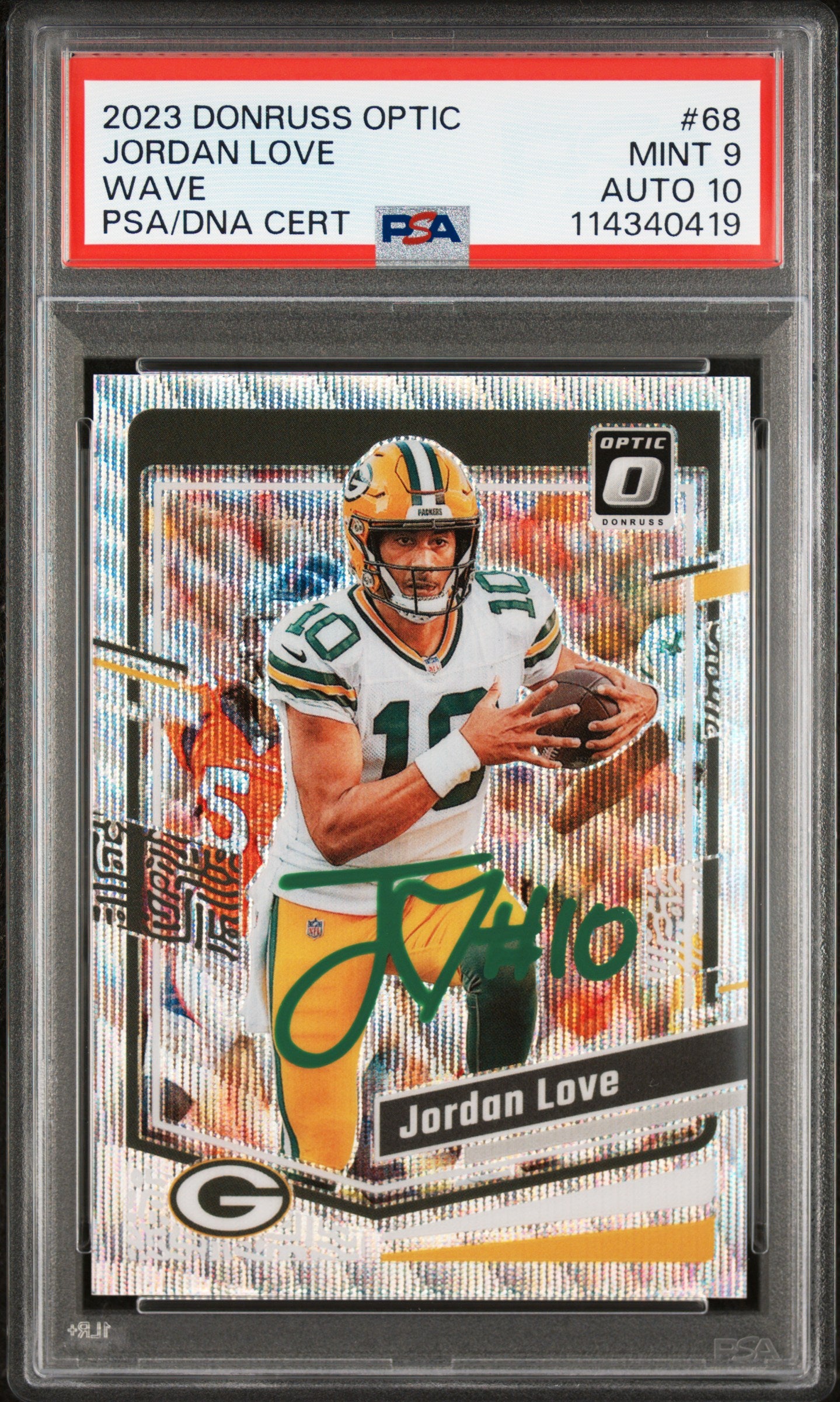2023 Panini Donruss Optic Jordan Love Wave #68 PSA 9 Auto 10