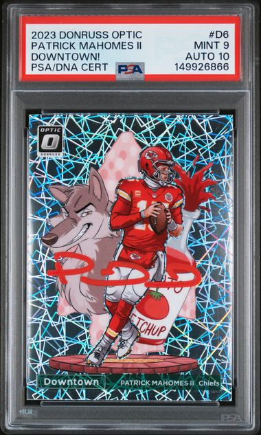 2023 Panini Donruss Optic Patrick Mahomes II Downtown! #D6 PSA Mint 9 Auto 10