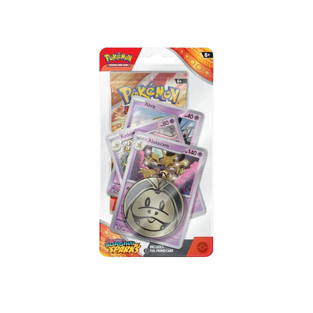 Pokémon Surging Sparks Premium Checklane Blister (Alakazam) Trading Card Game (TCG)