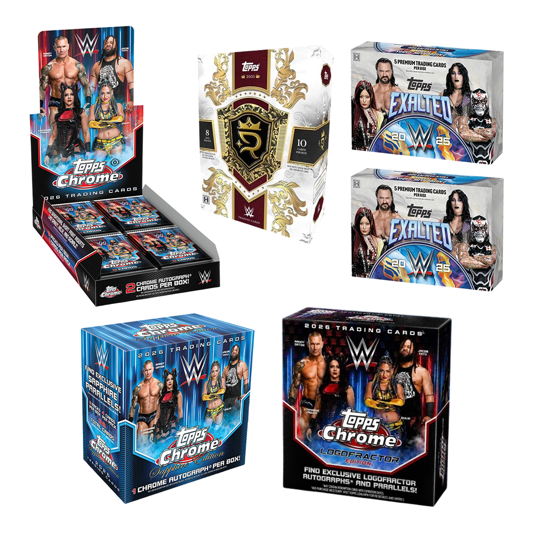BANGER#R96 FRIDAY 2025 Topps WWE Royalty + 2025 Topps Exalted WWE (x2) + 2026 Topps Chrome WWE Hobby + Topps Chrome WWE Logofractor + Topps Chrome WWE Sapphire Hobby Character Break