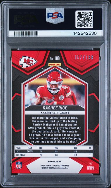 2024 Panini Mosaic Rashee Rice Orange #108 PSA 9 Auto AUTH