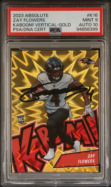 2023 Panini Absolute Zay Flowers Kaboom! Vertical-Gold #K16 PSA Mint 9 Auto 10