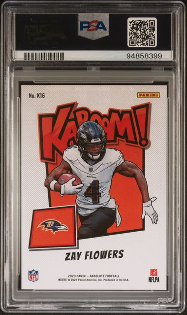 2023 Panini Absolute Zay Flowers Kaboom! Vertical-Gold #K16 PSA Mint 9 Auto 10