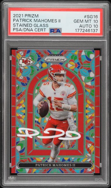 2021 Prizm Patrick Mahomes II Stained Glass #SG16 PSA GM-MT 10 Auto 10