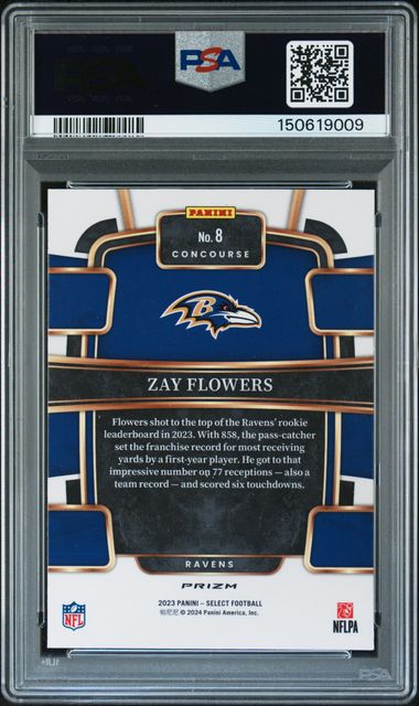 2023 Panini Prizm Zay Flowers Navy Camo #307 PSA NM-MT 8 Auto 10